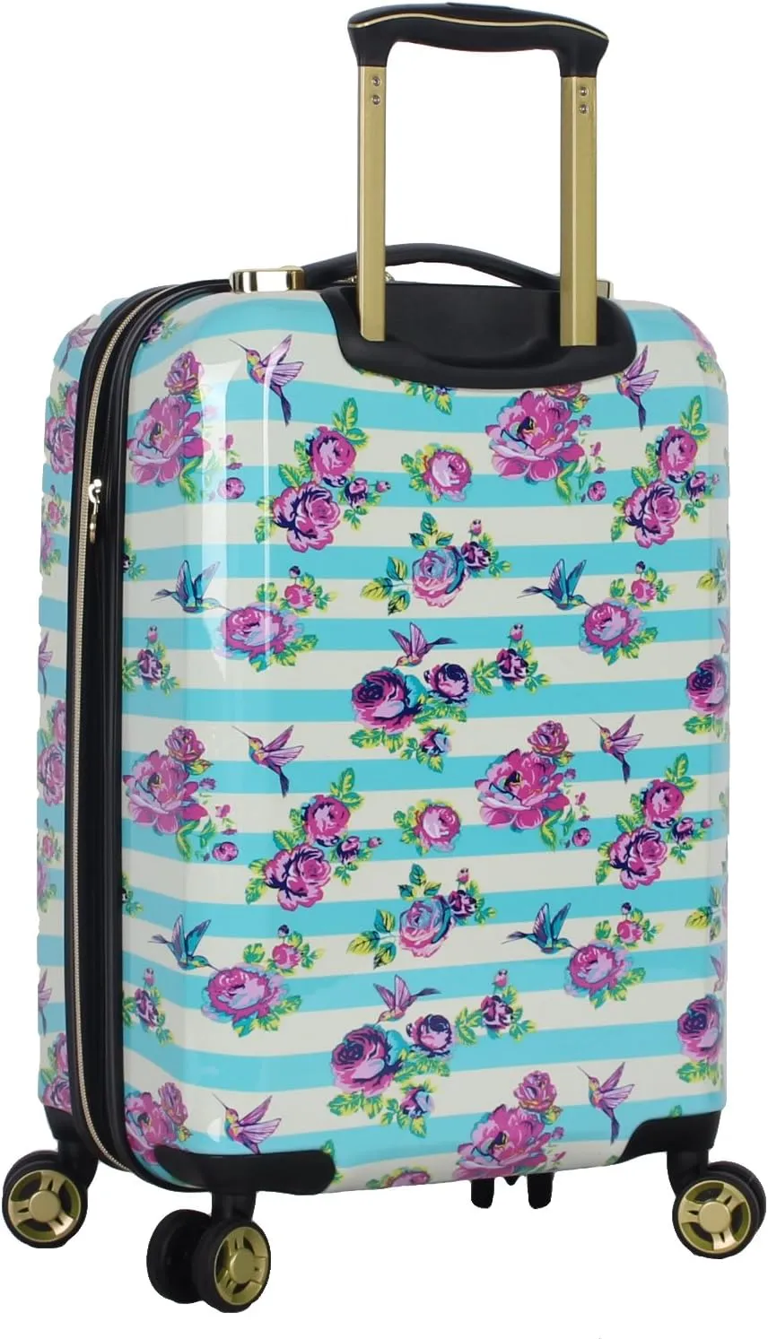 Betsey Johnson Designer 20 Inch Carry On - Expandable (ABS   PC) Hardside Luggage - Lightweight Durable Suitcase With 8-Rolling Spinner Wheels for Women (Stripe Floral Hummingbird)