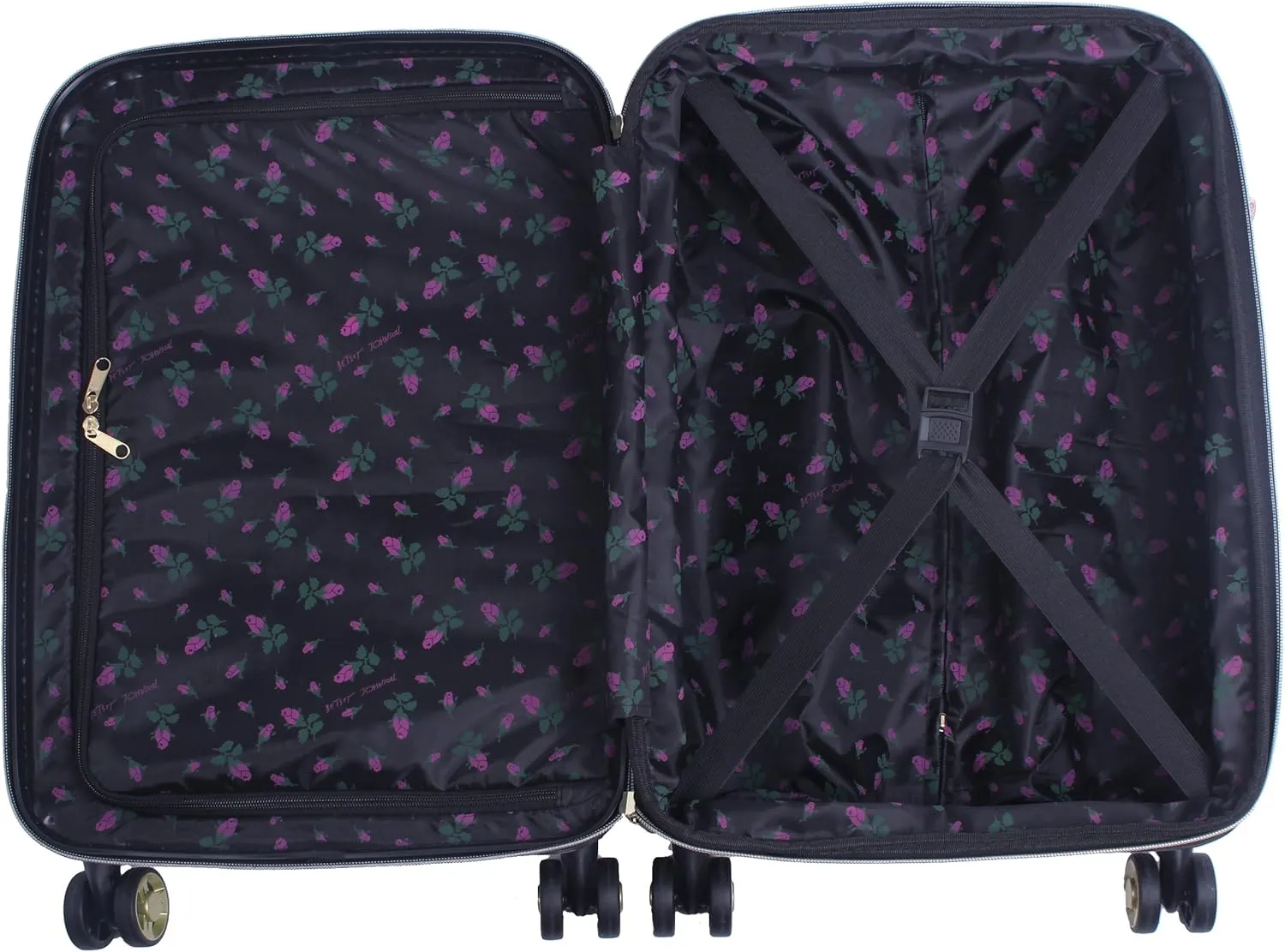 Betsey Johnson Designer 20 Inch Carry On - Expandable (ABS   PC) Hardside Luggage - Lightweight Durable Suitcase With 8-Rolling Spinner Wheels for Women (Stripe Floral Hummingbird)
