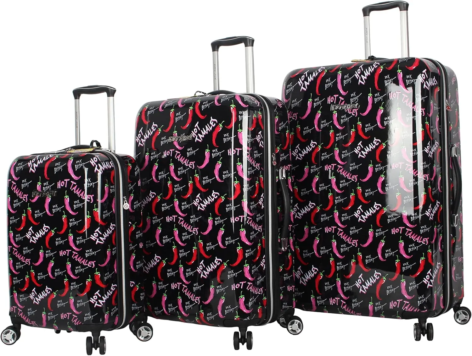 Betsey Johnson Luggage Hardside 3 Piece Set Suitcase With Spinner Wheels (20" 26" 30") (One Size, Flamingo Strut) (TAMALE)…