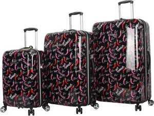 Betsey Johnson Luggage Hardside 3 Piece Set Suitcase With Spinner Wheels (20" 26" 30") (One Size, Flamingo Strut) (TAMALE)…