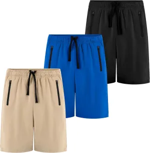 BIG ELEPHANT Kids Casual Shorts with Zipper Pockets and Drawsting, Youth Boys Athletic Shorts for Running Playing