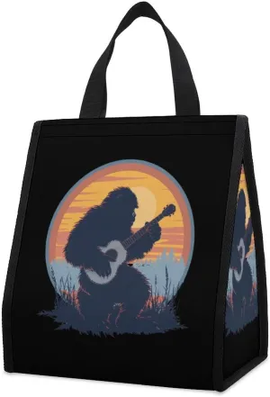 Bigfoot & Banjo Sasquatch Silhouette Vintage Bluegrass Lunch Bag for Adults Reusable Insulated Lunch Box Cooler Lunch Tote Bag for Work Travel Picnic