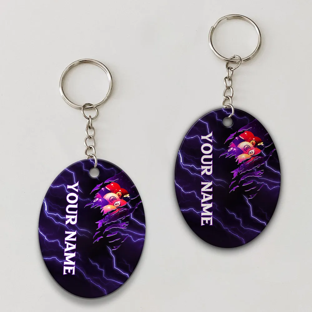 Billiard Pool 9 Ball Thunder Viking Personalized Name Keychain For Billiard Players