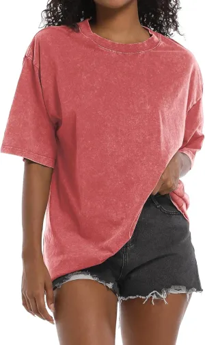 BINTEHGS Oversized Grunge Vintage t Shirts for Women Short Sleeve Cotton Casual Baggy Tees Teens Trendy Crew Neck Loose Tops