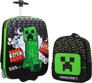 Bioworld Minecraft Creeper 2-Pack Carry On Luggage Set