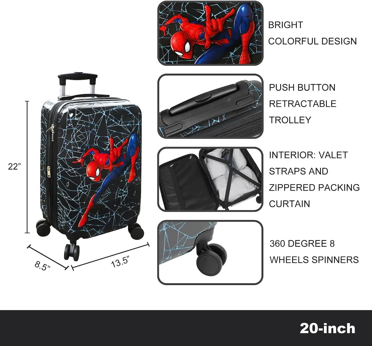 Bioworld Spider-Man Spider Webs Black 20" Rolling Luggage