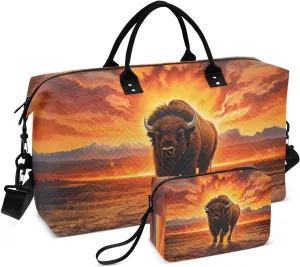Bison and Sunset Duffel Bag for Travel Gym Sport, Weekender Travel Bags Carry on Overnight Bag