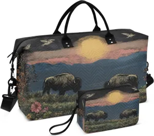 Bison Filed Sun Duffel Bag for Travel Gym Sport, Weekender Travel Bags Carry on Overnight Bag