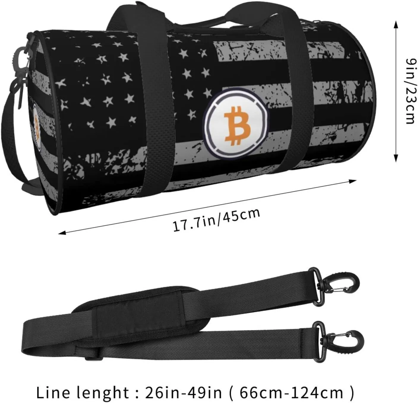 Bitcoin Travel Luggage Duffel Bag Sports Rolling Foldable Duffel Bag, Black