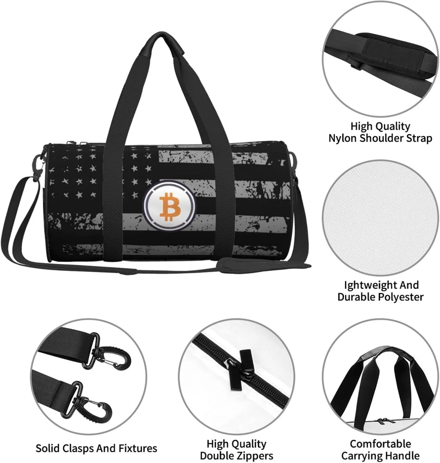 Bitcoin Travel Luggage Duffel Bag Sports Rolling Foldable Duffel Bag, Black