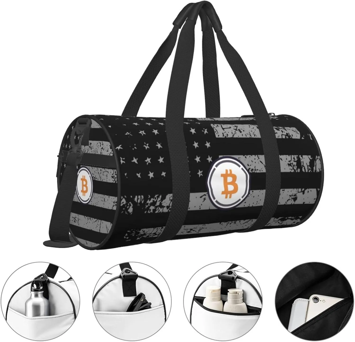 Bitcoin Travel Luggage Duffel Bag Sports Rolling Foldable Duffel Bag, Black