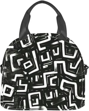 black and white patterns Insulated Adult Lunch Bag with Shoulder Strap for Women Lightweight Reusable Portable Freezable Lunch Tote Bag for Work Picnic