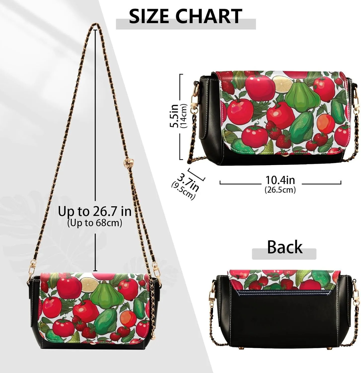 Black Apples on a White Pattern Leather Crossbody Bag, Leather Crossbody Purses for Women Trendy, Leather Ladies Bag