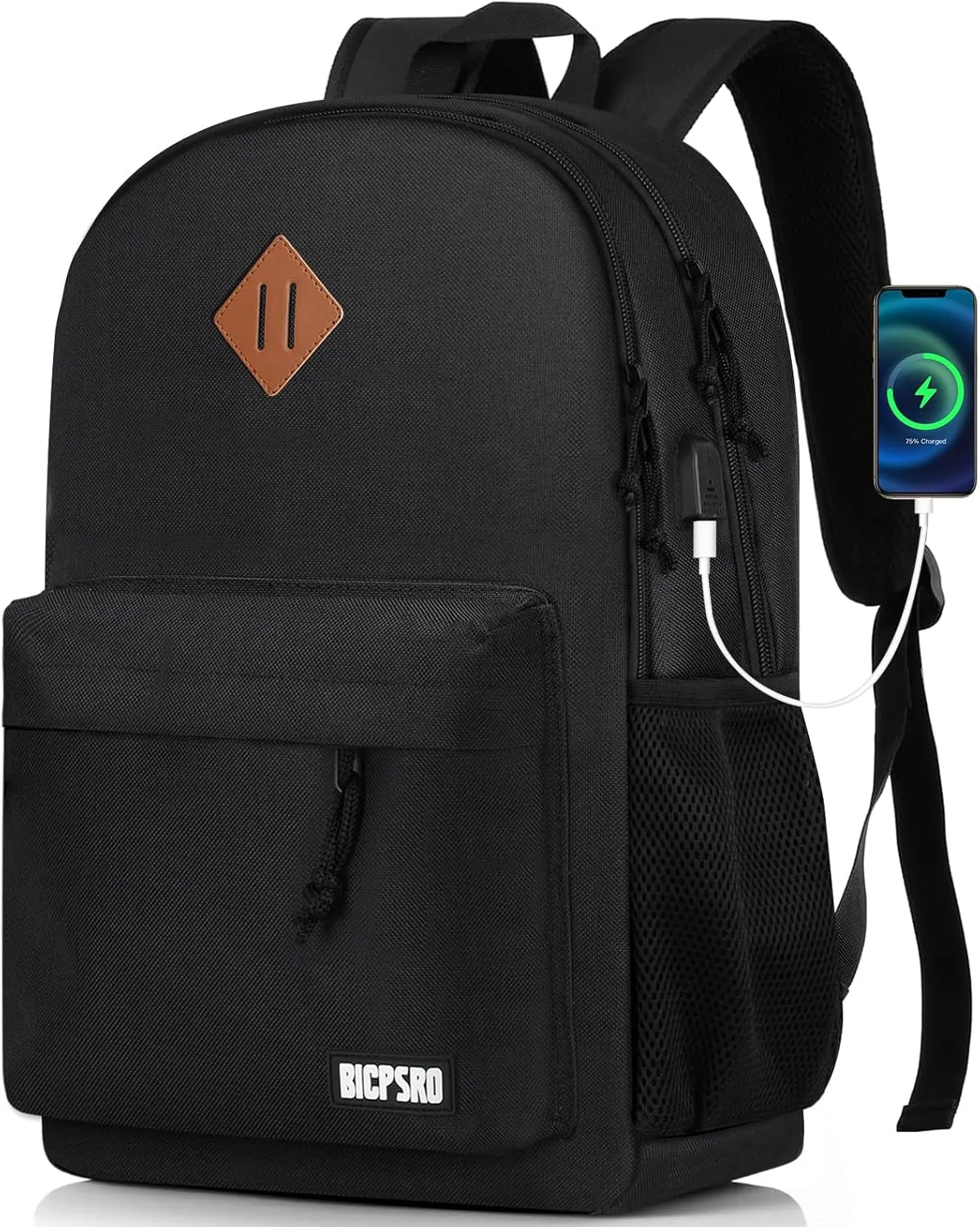 Black Backpack for Women Men, Casual School Backpack for Girls Boys Teens, 15.6 Inch Laptop Bookbag with USB Charger for College High School back pack lightweight mochilas para hombres