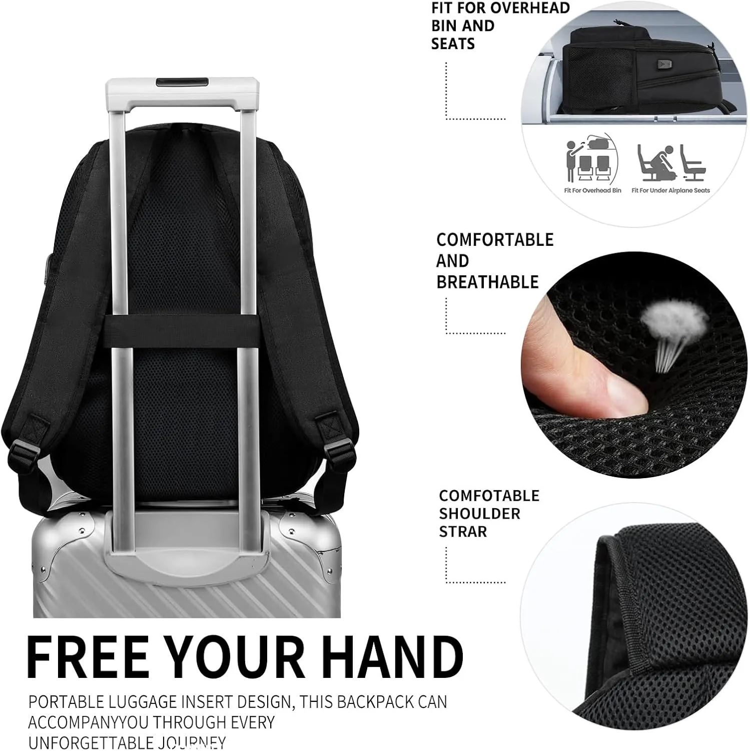 Black Backpack for Women Men, Casual School Backpack for Girls Boys Teens, 15.6 Inch Laptop Bookbag with USB Charger for College High School back pack lightweight mochilas para hombres