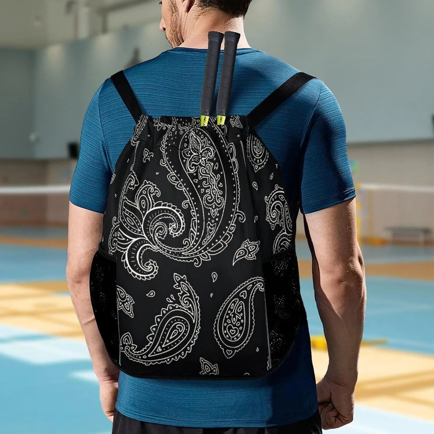 Black Paisley Pattern Sports Bundle Pocket Wet Dry Separation Backpack