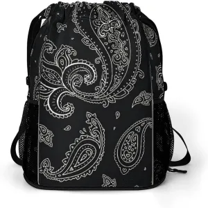 Black Paisley Pattern Sports Bundle Pocket Wet Dry Separation Backpack