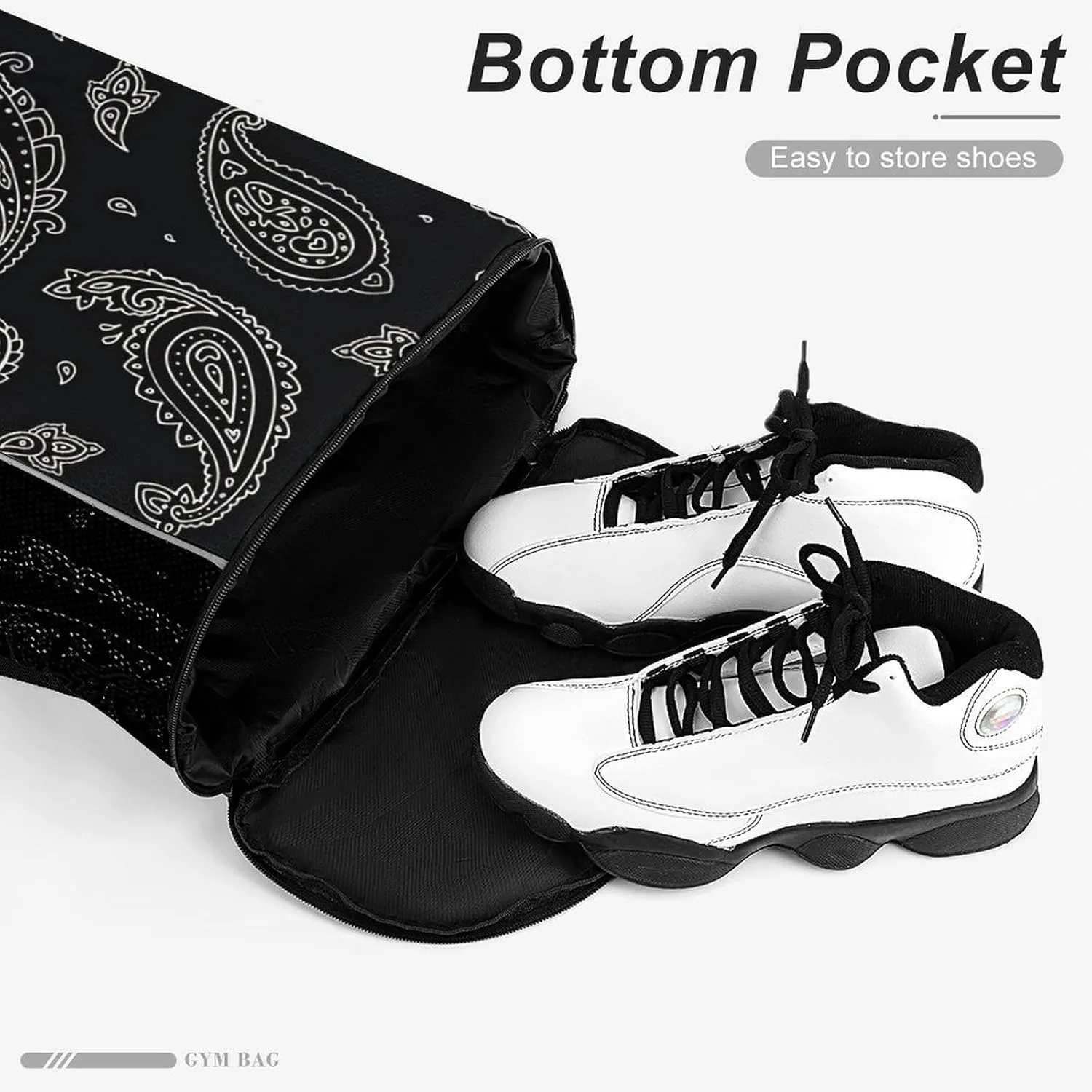 Black Paisley Pattern Sports Bundle Pocket Wet Dry Separation Backpack