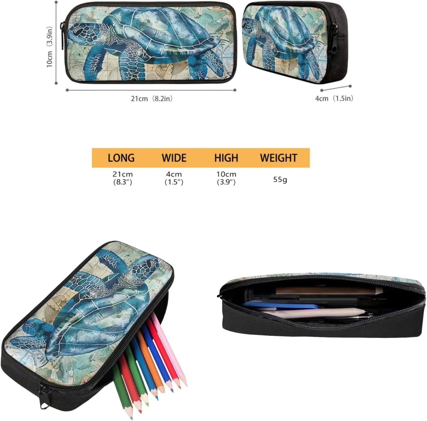 Blue Animal Turtle Travel Backpack for Teen Girls Boys 4 Pcs School Bag Set with Insulated Lunch Bag Pencil Case Water Bottle Holder Sleeve Casual Bookbag Shoulder Bagpack Sets