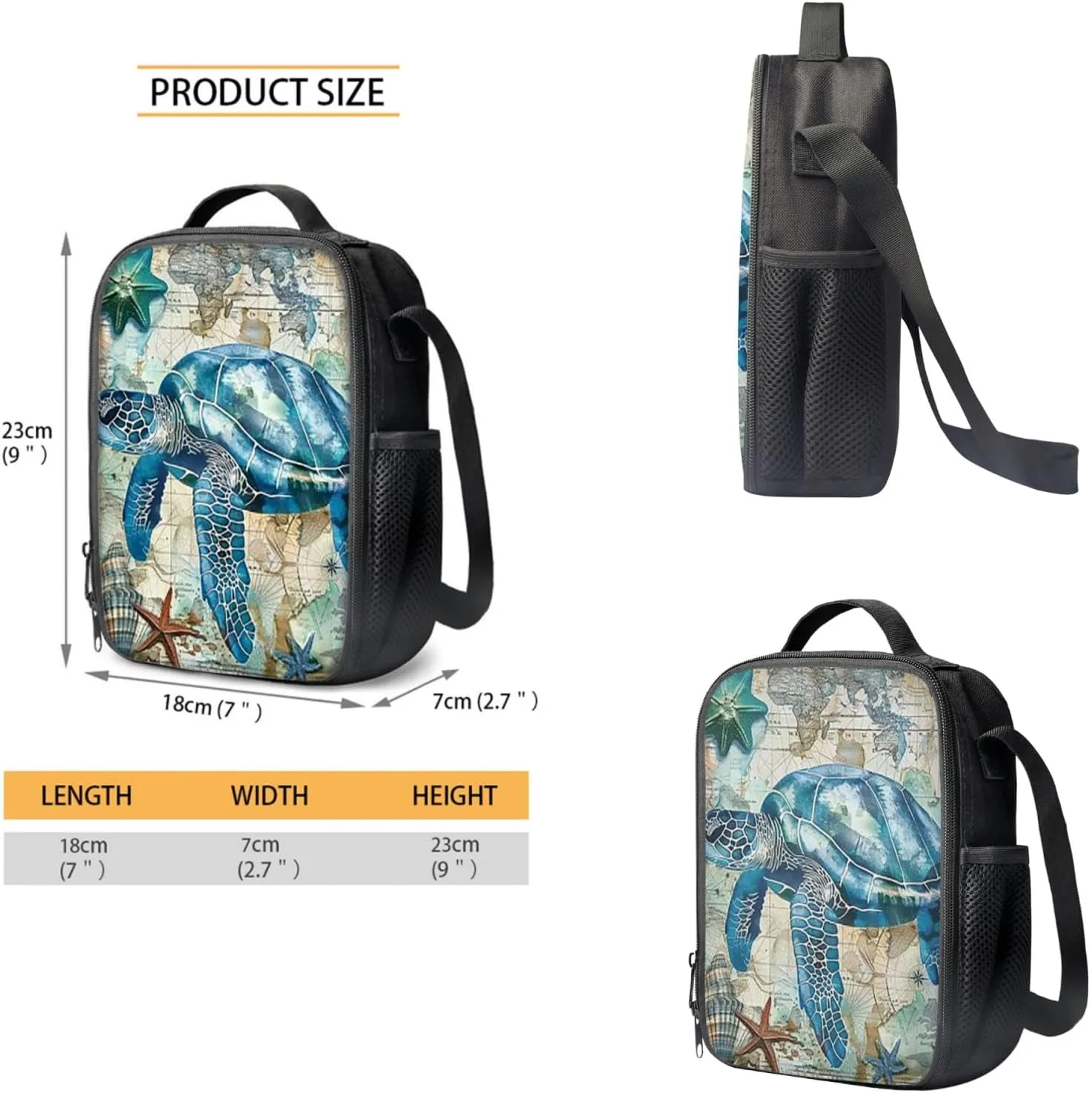 Blue Animal Turtle Travel Backpack for Teen Girls Boys 4 Pcs School Bag Set with Insulated Lunch Bag Pencil Case Water Bottle Holder Sleeve Casual Bookbag Shoulder Bagpack Sets