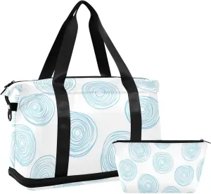 Blue Cartoon Cute Circle Duffel Bag Sports Gym Tote Bag with Toiletry Bag for Sports 2 Pcs Set