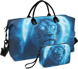 Blue Lion Moon Duffel Bag for Travel Gym Sport, Weekender Travel Bags Carry on Overnight Bags