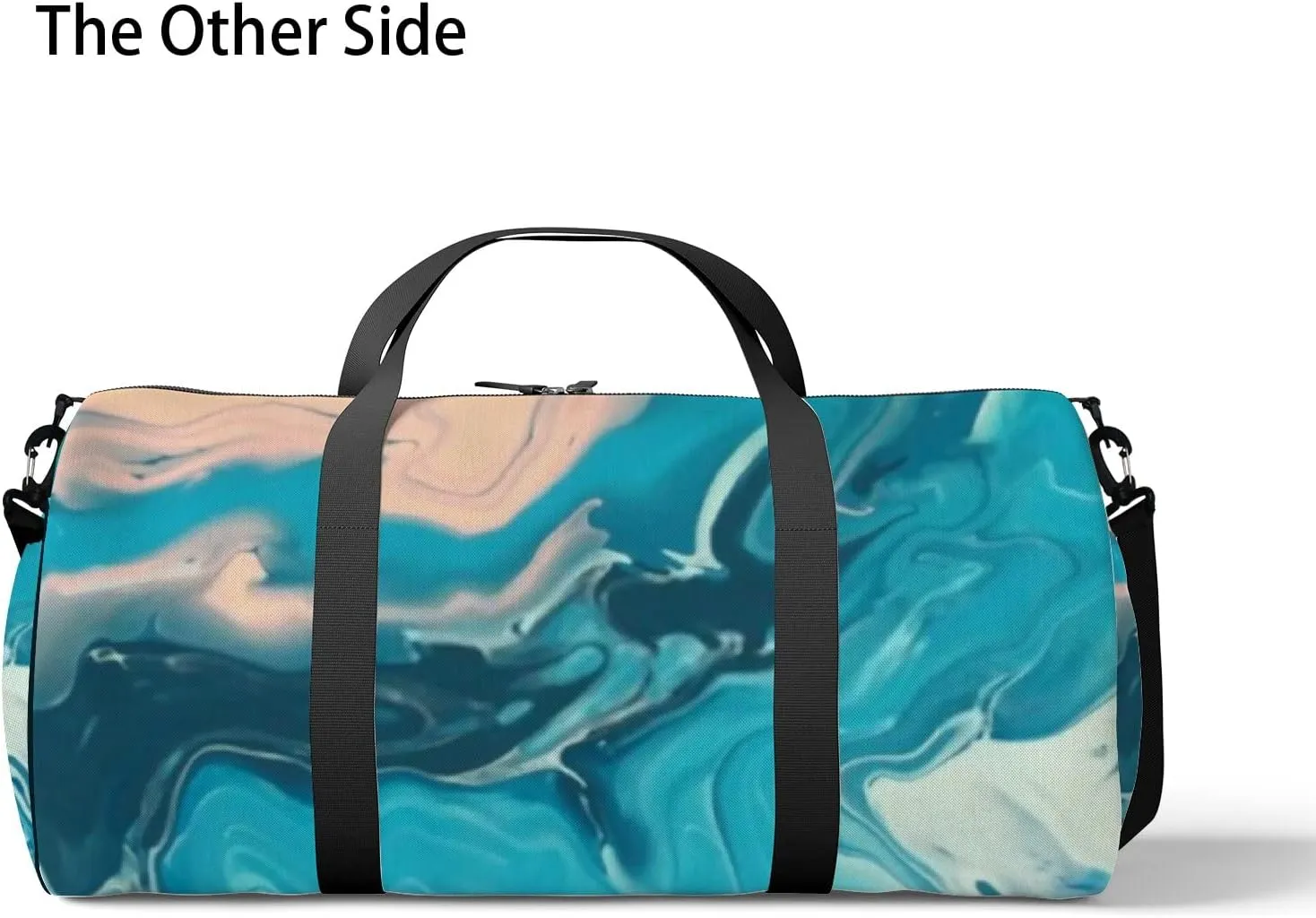 Blue Pink Color Mix Fluid Marble Texture Sports Duffel Bag Travel Gym Tote Bags Lightweight Durable Shoulder Strap Waterproof Polyester Outside Mesh Pocket Overnight Trip Duffel Bag for Women Men