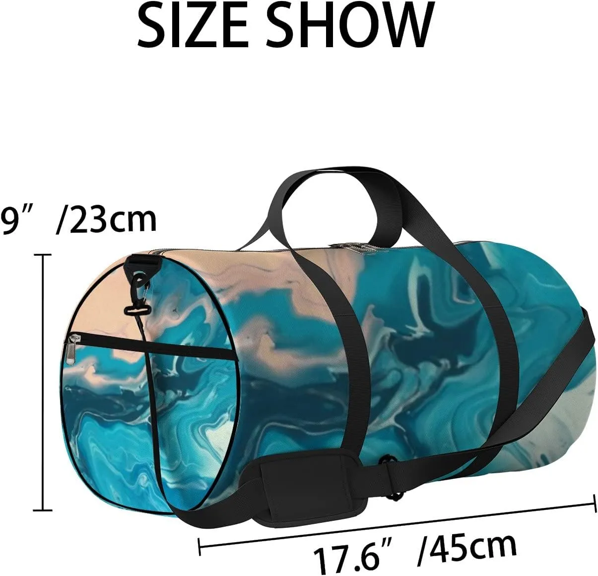 Blue Pink Color Mix Fluid Marble Texture Sports Duffel Bag Travel Gym Tote Bags Lightweight Durable Shoulder Strap Waterproof Polyester Outside Mesh Pocket Overnight Trip Duffel Bag for Women Men