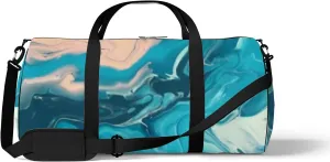 Blue Pink Color Mix Fluid Marble Texture Sports Duffel Bag Travel Gym Tote Bags Lightweight Durable Shoulder Strap Waterproof Polyester Outside Mesh Pocket Overnight Trip Duffel Bag for Women Men