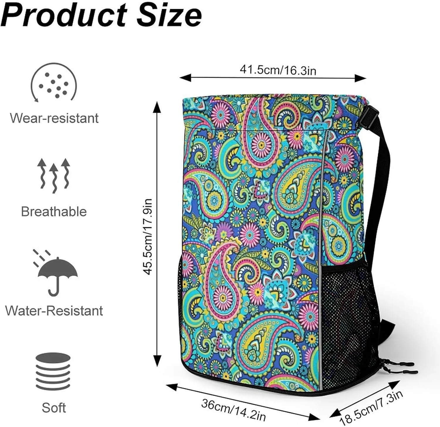Blue Pink Paisley Sports Bundle Pocket Wet Dry Separation Backpack