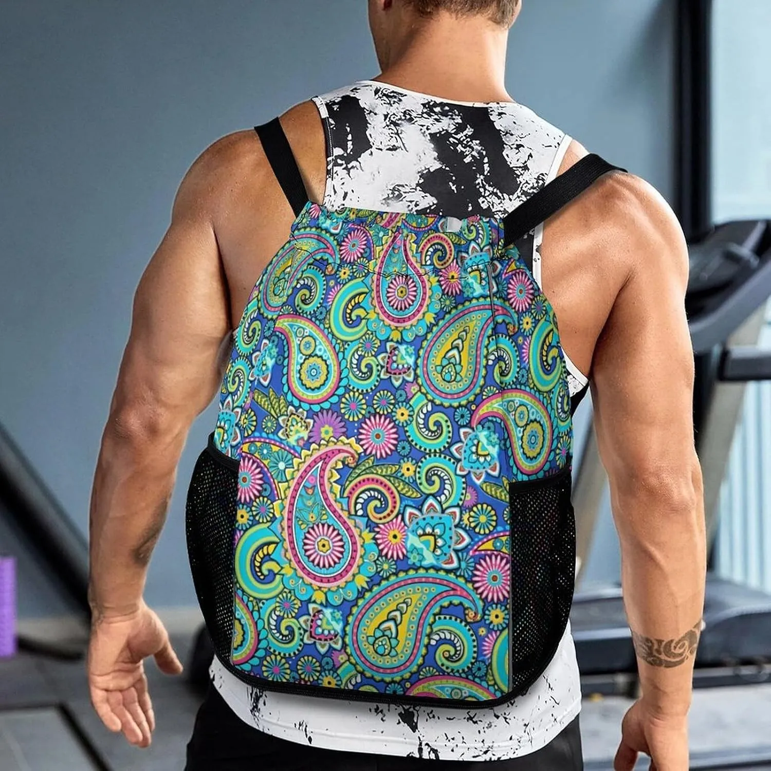 Blue Pink Paisley Sports Bundle Pocket Wet Dry Separation Backpack