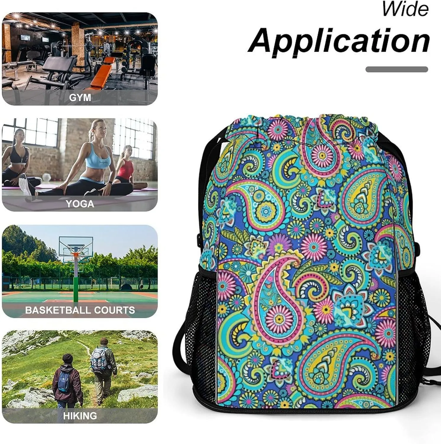 Blue Pink Paisley Sports Bundle Pocket Wet Dry Separation Backpack