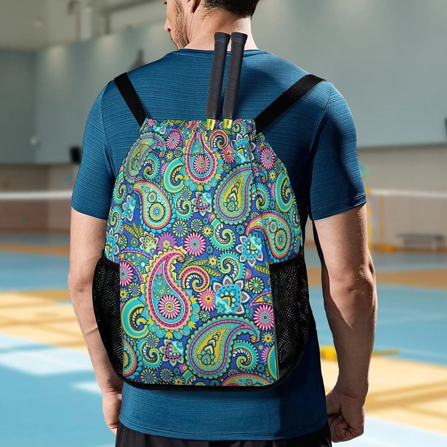 Blue Pink Paisley Sports Bundle Pocket Wet Dry Separation Backpack