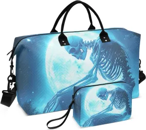 Blue Skeleton Moon Duffel Bag for Travel Gym Sport, Weekender Travel Bags Carry on Overnight Bag