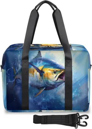 Bluefin Tuna Fish Womens Travel Bags, Weekender Carry on for Women, Sports Gym Bag, Workout Duffel bag, Overnight Shoulder Bag