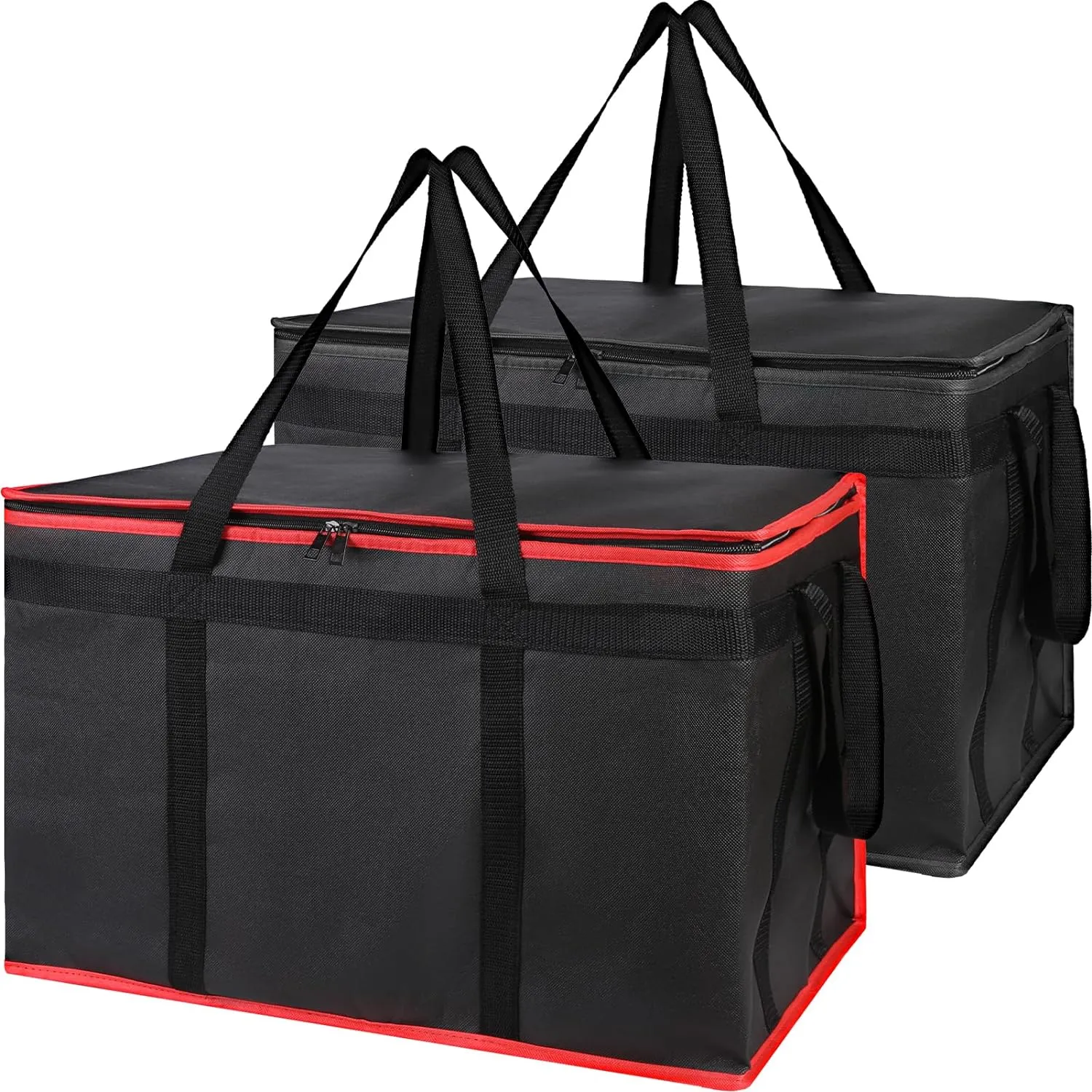 Bodaon 2-Pack Insulated Food Delivery Bag, XXX-Large Meal Grocery Tote Insulation Bag for Hot and Cold Food, Commercial Warming, Large Capacity Reusable Shopping Bags, Cooler Bags (Black   Black-Red)