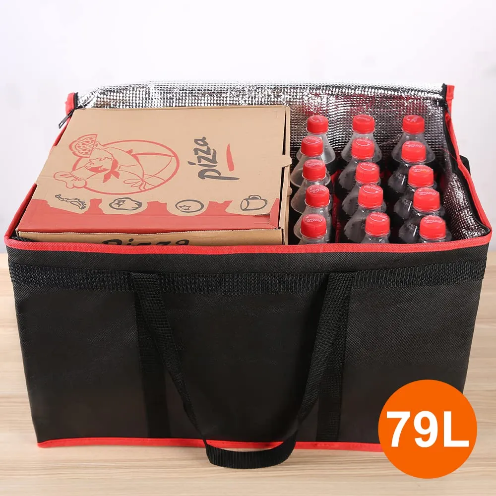 Bodaon 2-Pack Insulated Food Delivery Bag, XXX-Large Meal Grocery Tote Insulation Bag for Hot and Cold Food, Commercial Warming, Large Capacity Reusable Shopping Bags, Cooler Bags (Black   Black-Red)