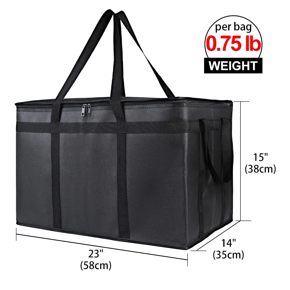 Bodaon 2-Pack Insulated Food Delivery Bag, XXX-Large Meal Grocery Tote Insulation Bag for Hot and Cold Food, Commercial Warming, Large Capacity Reusable Shopping Bags, Cooler Bags (Black   Black-Red)