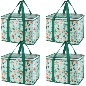 Bodaon 4-Pack Cooler Insulated Food Delivery Bag, X-Large Bags With Top Zippered for Grocery/DoorDash/Catering/Shopping, Thermal Hot Pizza, Large Cold and Frozen Door Dash Accessories, XL Tote, Flower