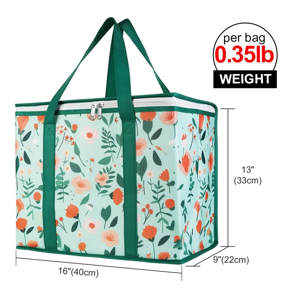Bodaon 4-Pack Cooler Insulated Food Delivery Bag, X-Large Bags With Top Zippered for Grocery/DoorDash/Catering/Shopping, Thermal Hot Pizza, Large Cold and Frozen Door Dash Accessories, XL Tote, Flower