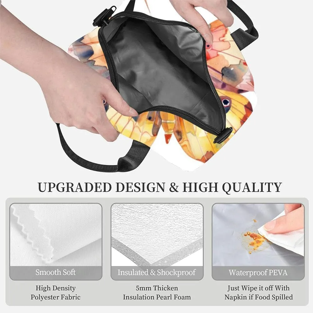 Boho butterfly invertebrate animal insect Insulated Adult Lunch Bag with Shoulder Strap for Women Lightweight Reusable Portable Freezable Lunch Tote Bag for Work Picnic