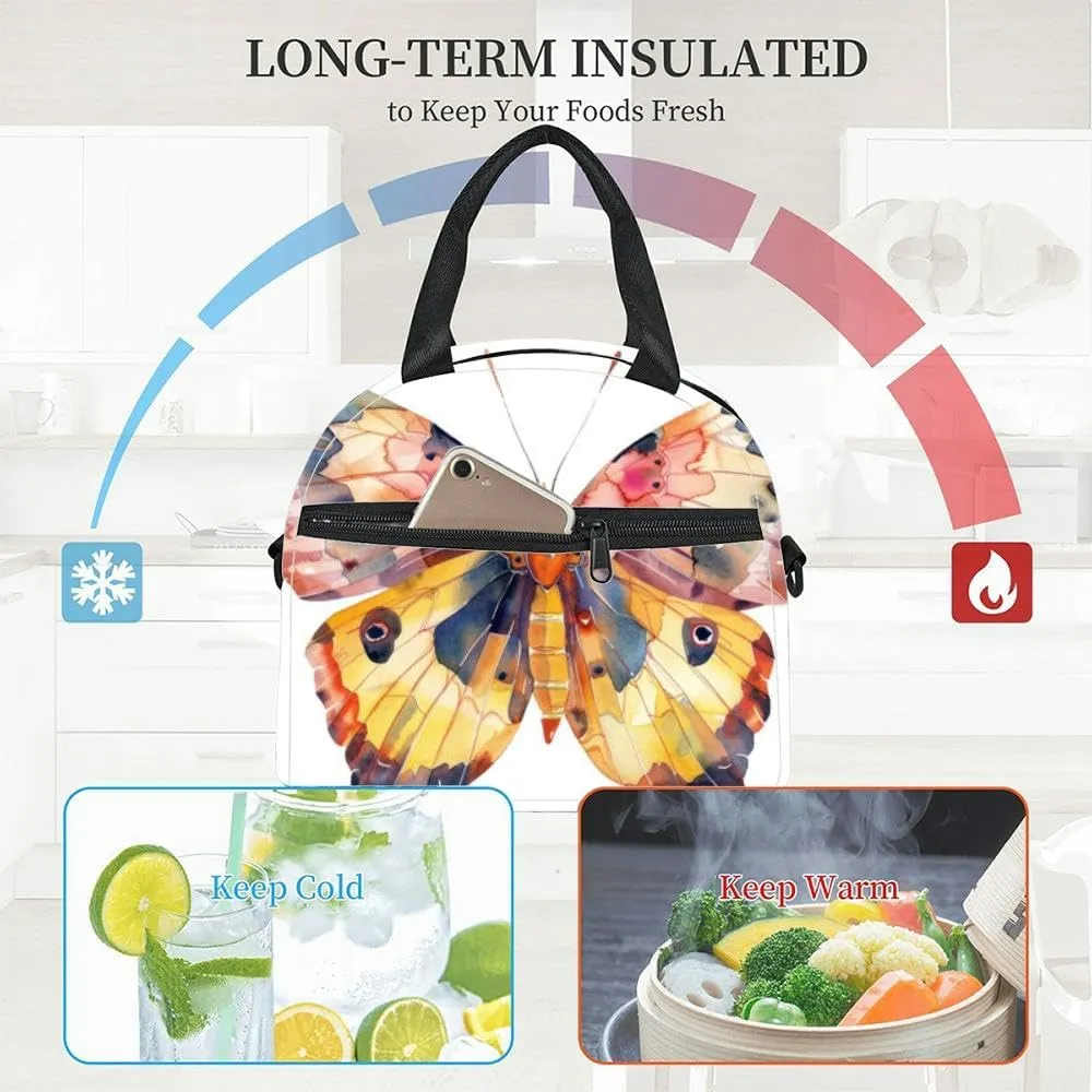 Boho butterfly invertebrate animal insect Insulated Adult Lunch Bag with Shoulder Strap for Women Lightweight Reusable Portable Freezable Lunch Tote Bag for Work Picnic