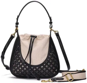 Boho Crochet Bucket Bag Purse - Vintage Woven Shoulder Purse for Women Crossbody Handbag Casual Chic Beach Bag