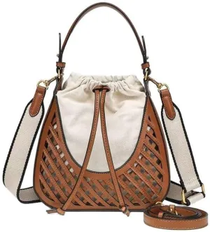 Boho Crochet Bucket Bag Purse - Vintage Woven Shoulder Purse for Women Crossbody Handbag Casual Chic Beach Bag