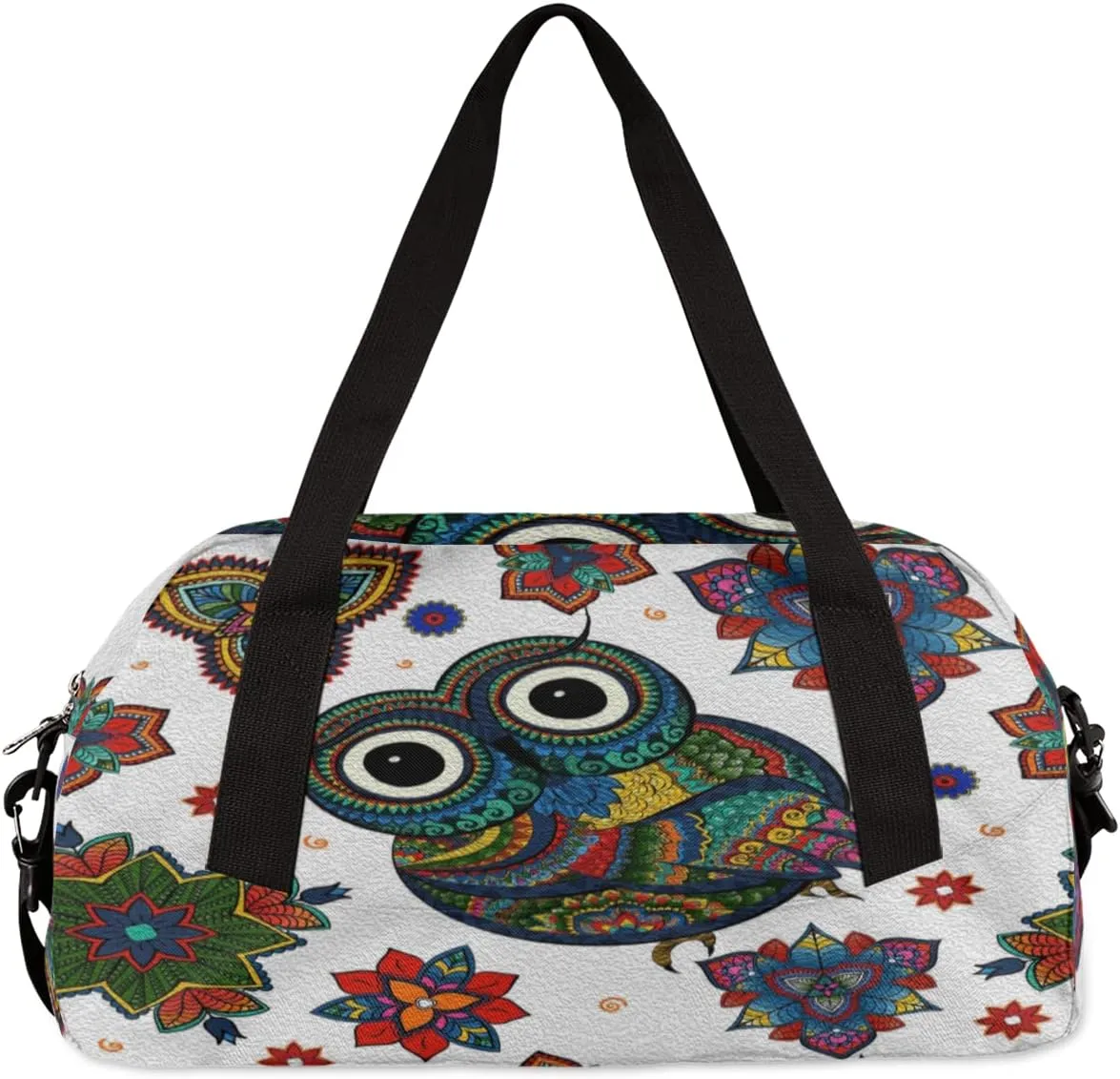Boho Ethnic Tribal Owl Kids Duffel Bag for Girls Boys Teens, Oil Painting Dance Bag Overnight Small Duffel Bag Carry On Weekend Sports Gym Travel Bag for School Practice Gymnastics Ballet