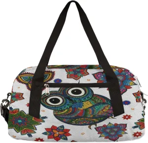 Boho Ethnic Tribal Owl Kids Duffel Bag for Girls Boys Teens, Oil Painting Dance Bag Overnight Small Duffel Bag Carry On Weekend Sports Gym Travel Bag for School Practice Gymnastics Ballet