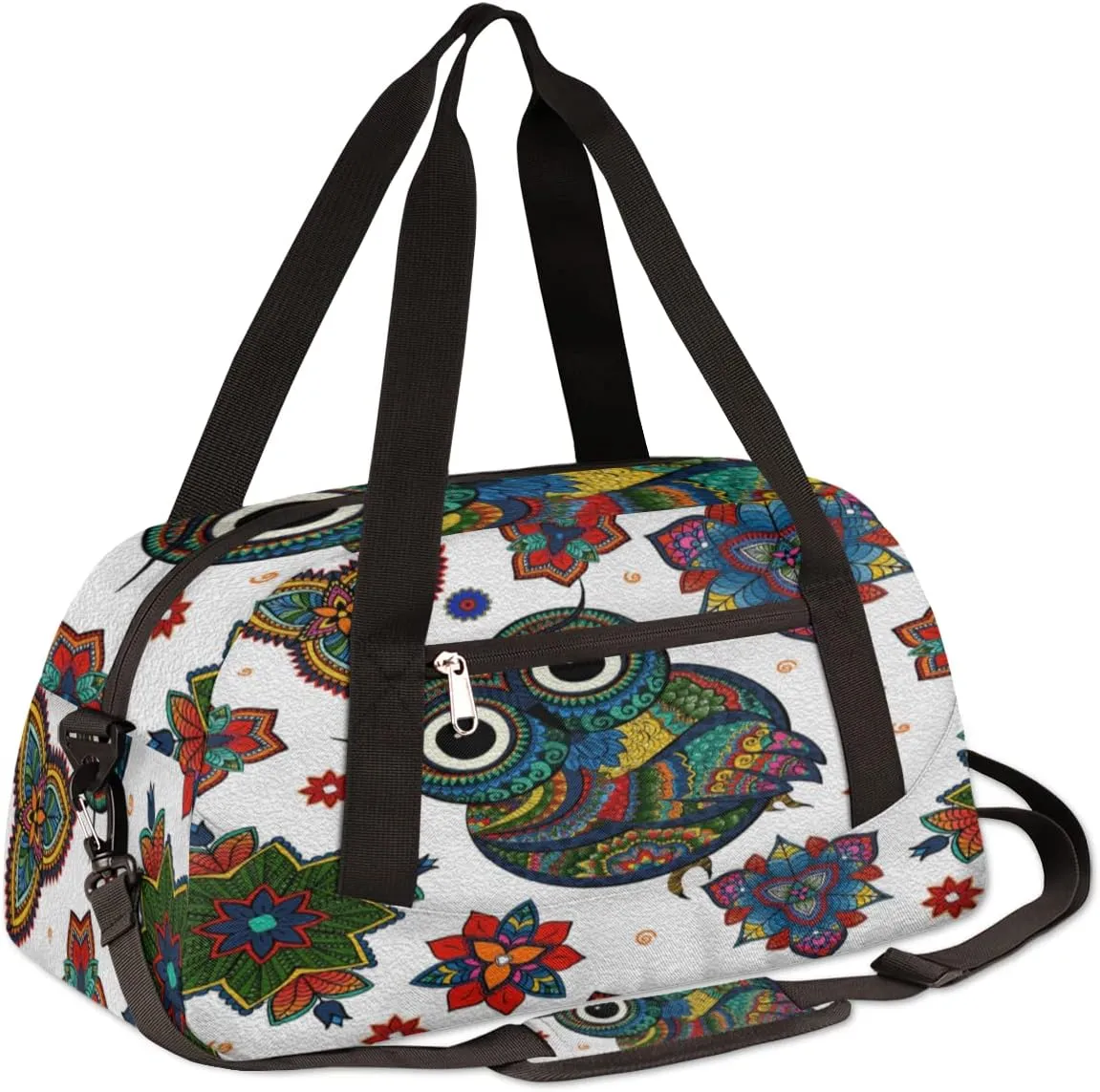 Boho Ethnic Tribal Owl Kids Duffel Bag for Girls Boys Teens, Oil Painting Dance Bag Overnight Small Duffel Bag Carry On Weekend Sports Gym Travel Bag for School Practice Gymnastics Ballet