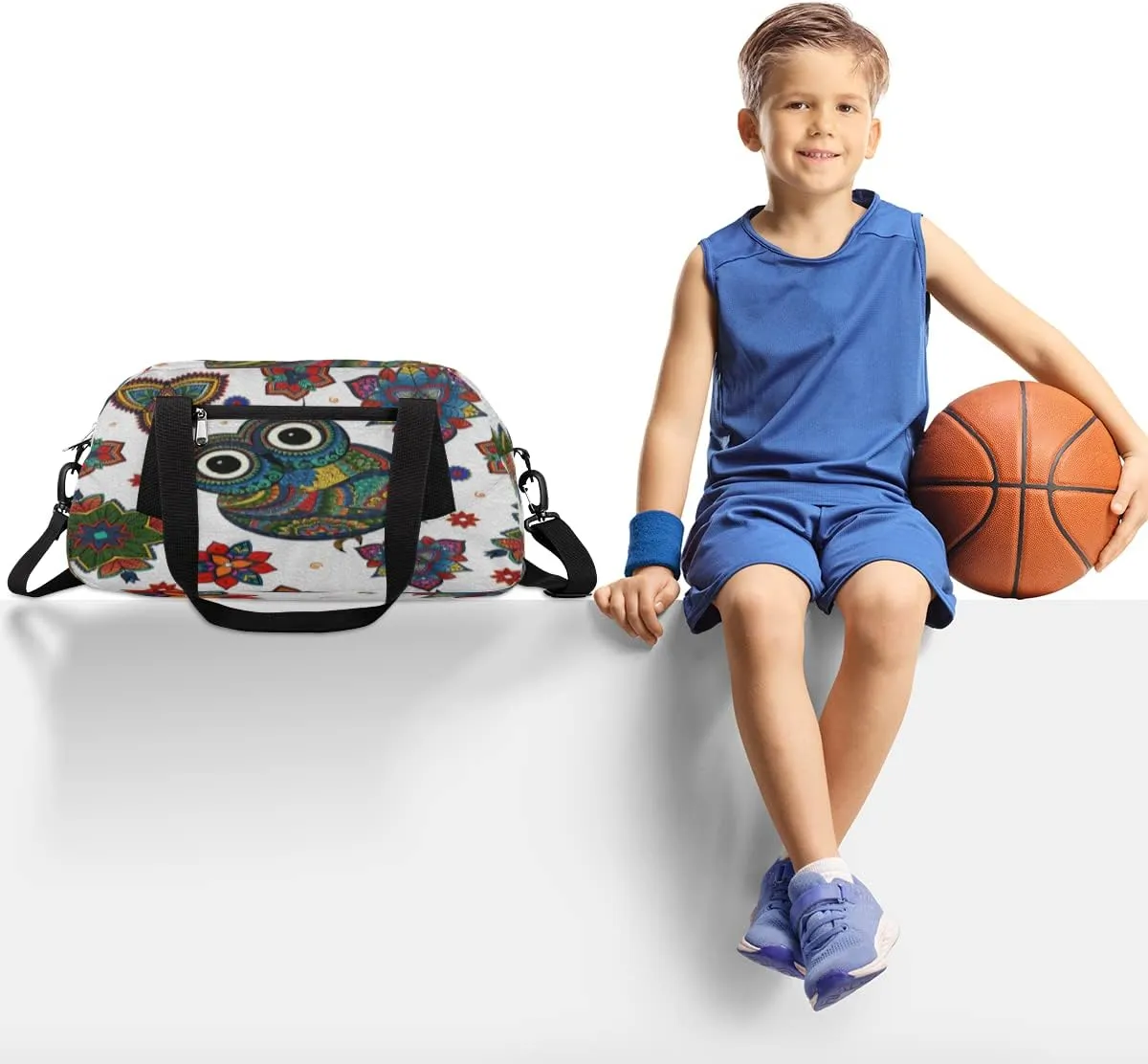 Boho Ethnic Tribal Owl Kids Duffel Bag for Girls Boys Teens, Oil Painting Dance Bag Overnight Small Duffel Bag Carry On Weekend Sports Gym Travel Bag for School Practice Gymnastics Ballet