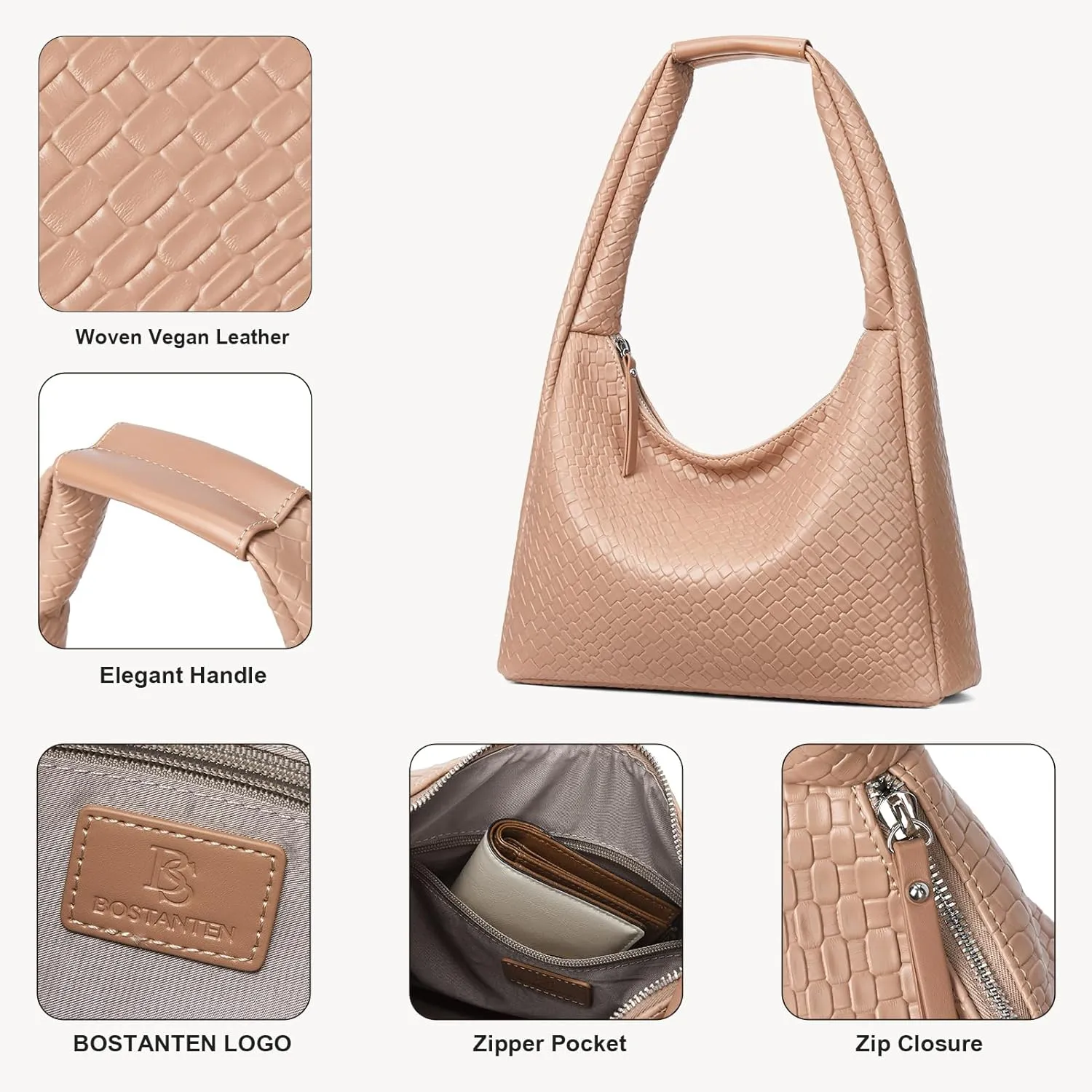 BOSTANTEN Shoulder Bag for Women Trendy Summer Hobo Handbag Purse Top-handlde Tote Bag