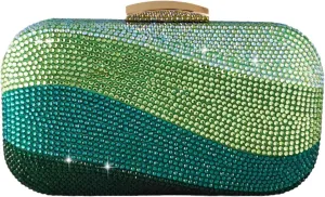 Boutique De FGG Sea Wave Luxury Crystal Clutch Evening Bags for Women Colorful Rhinestone Wedding Handbags and Purses